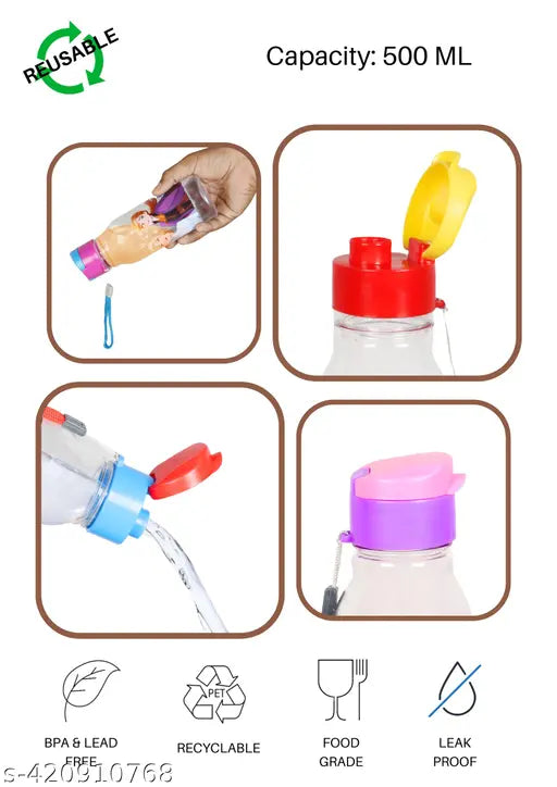 Kids yellow & red 500ML water bottle - durable, leak-proof, and BPA-free for school hydration