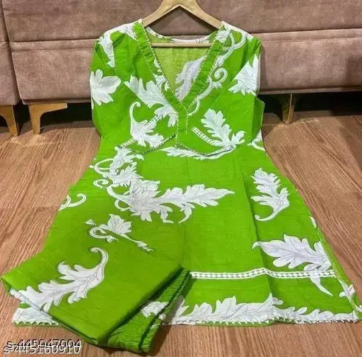 Green cotton three-quarter sleeve printed net jumpsuit, size XXXL from India