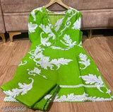 Green cotton three-quarter sleeve printed net jumpsuit, size XXXL from India