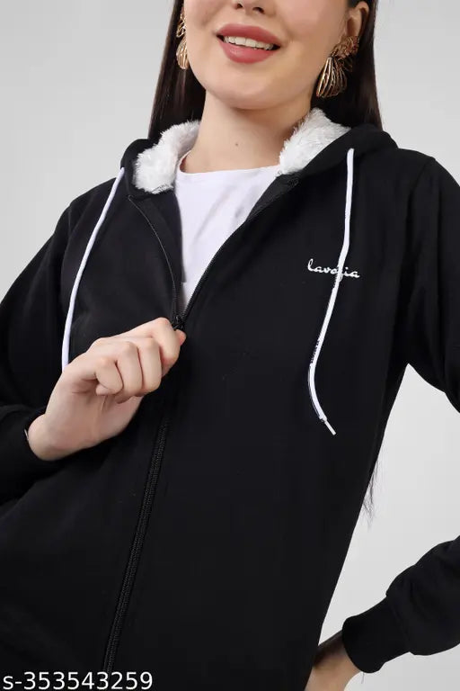 Cotton blend hooded jacket, solid net fashionably comfortable for women's casual wear, side pockets and hood for winter use