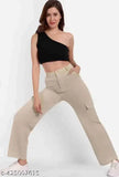 Solid cotton lycra cargo pants for ladies - Indian-made women's casual wear