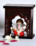 Wooden Expleasia Mukut Ganesha Idol with Temple, ideal home & office showpiece for festivals, 9cm x 6cm x 10cm
