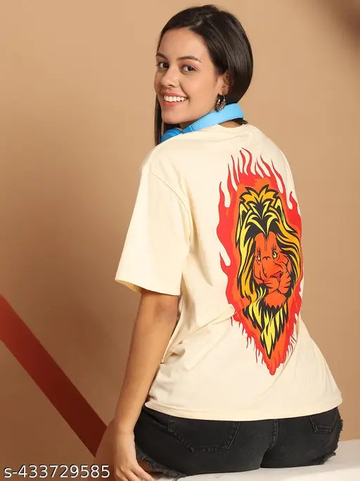 Cotton half sleeve printed oversize t-shirt for women, loose and baggy with multiple patterns - Indian graphic print tee for ladies