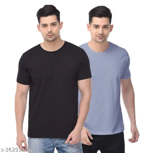 Mens premium cotton t-shirt pack of 2, solid color short sleeves for men, various sizes available from S to XXL, made in India