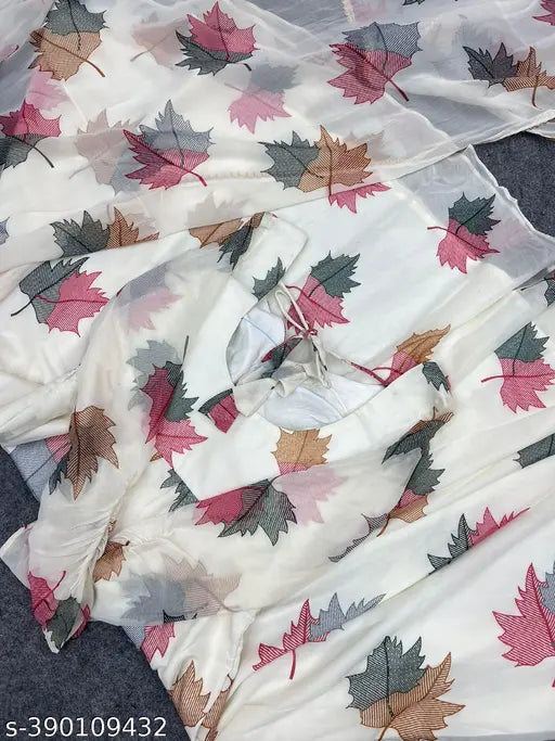 Flower print georgette maxi gown with dupatta, long sleeves, Indian bridal wear on mannequin