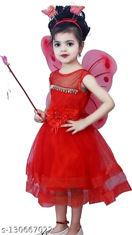 Embellished net sleeved baby red piri dress, Indian traditional clothing for 12-18 months to 7-8 years