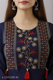 Blue rayon embroidered 4latkan kurtis with three-quarter sleeves, featuring various sizes from S to XXXL
