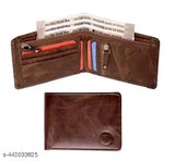 Brown artificial leather bi-fold wallet, STYSHOP Classic World New Trendy Men, 5 card slots, zip lock, slim design, free size (10cm x 11cm)