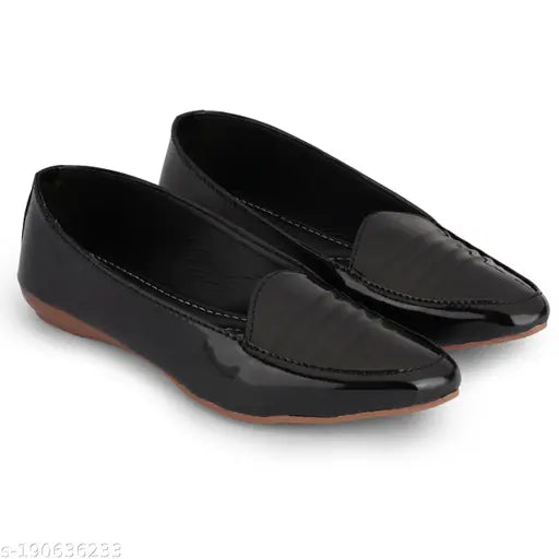 Shiny patent leather pointy bellies for women - black, casual slip-on footwear from SKOLL Brand