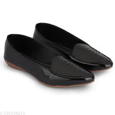 Shiny patent leather pointy bellies for women - black, casual slip-on footwear from SKOLL Brand