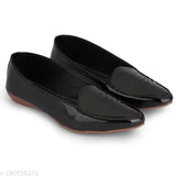 Shiny patent leather pointy bellies for women - black, casual slip-on footwear from SKOLL Brand