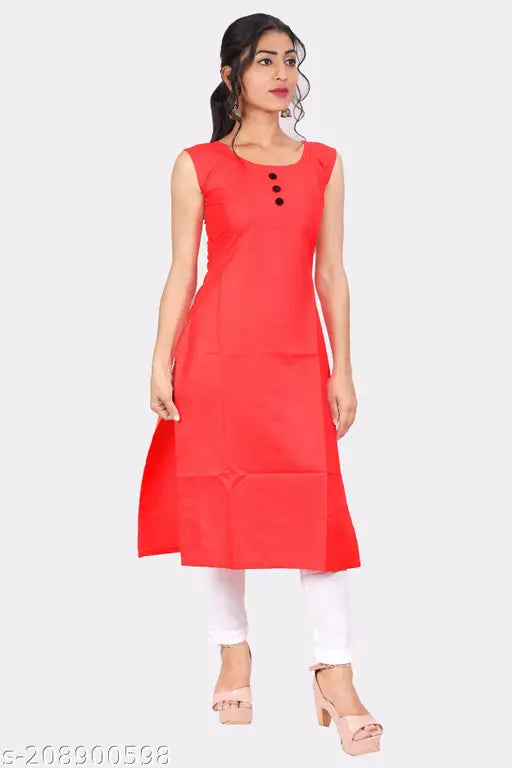 Solid cotton slub straight kurta, sleeveless, high-quality women's fashion from India