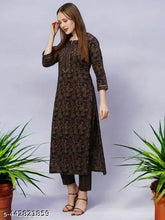 Printed crpe women's kurta set with pants, vibrant Indian pattern, S-XXXL sizes available