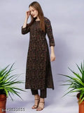 Printed crpe women's kurta set with pants, vibrant Indian pattern, S-XXXL sizes available