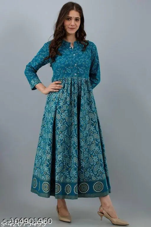 Rayon three-quarter sleeve printed Vansh fashion kurti, vibrant Indian traditional attire