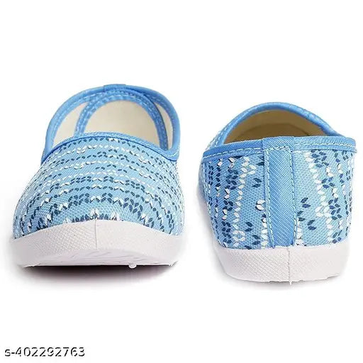 Sky blue synthetic slip-on ballerinas for women, lightweight and non-slippery belly flats on display