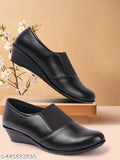 Black synthetic leather slip-on ballerinas for women, casual and formal, Vendoz brand from India