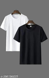 Black and white striped polycotton men's t-shirt pack of 2 on clothing rack, short sleeves, multiple sizes available from XS to XXL