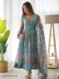 Georgette printed combo full-length ankle length skirt with dupatta, Indian fashion belt with long sleeves, Size S (Bust 36in, Length 52in), handcrafted in India