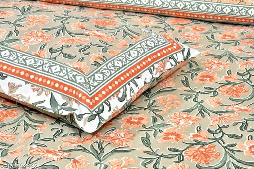 Adelia 270 TC floral cotton flat sheets, double size - soft & stylish bedding for adults