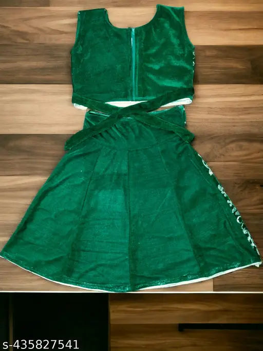 Embroidered velvet lehenga choli for girls and baby girls, featuring sleeveless design and stitched net fabric. Available in sizes 0-3 months to 2-3 years. Indian ethnic wear for special occasions