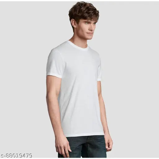 Men's premium quality cotton T-shirt, short sleeves, solid color, available in S, M, L, XL, and XXL sizes. Made in India