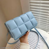 Sky blue plaid PU leather shoulder bag with single strap for women, vintage stylish and durable accessory