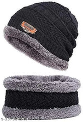 Wool woven balaclava cap set (black, pack of 2), unisex face cover with fur pattern for men and women from India