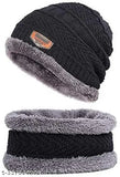 Black wool woven balaclava cap set, fur-lined for men and women, pack of 2 from India