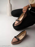 Synthetic peach bellies, slip-on women's ballerinas in solid peach color, Indian origin