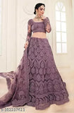 Heavy work purple embroidered bridal lehenga set for women, free size with net topwear, bottomwear, and dupatta. Elegant designer Indian wedding attire on display