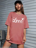 Classic retro women's cotton blend oversized t-shirt with short sleeves and printed design, featuring vibrant colors for women & girls, size M