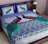 Mor print Jaipuri cotton double bedsheet & pillow covers, 170 thread count, Indian-origin quality bed linen