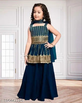 Embroidered Georgette fancy kurta sets with palazzos, ready to wear for kids aged 1-15, India origin