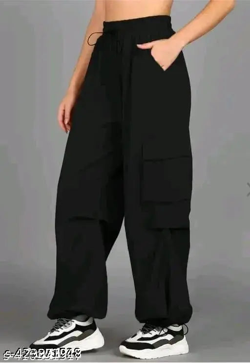 Women's trendy NS lycra cargo pants, solid polyester, India origin