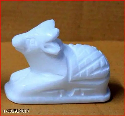 Handcrafted white marble Nandi idol, Shiv Ji Cow statue for home puja and worship during Shivratri and Saawan. White God Idol, dimension: L-5cm, B-2cm, H-3cm