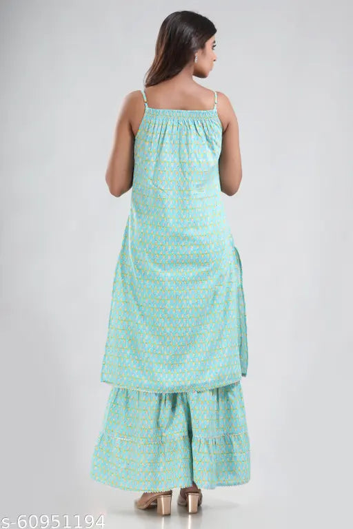 Cotton printed Gianna dupatta set - sleeveless, breathable Indian kurta and bottomwear for stylish comfort