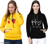 Yellow wool girls' sweatshirts & hoodies pack of 2 with printed net design, long sleeve length for 10-16 years