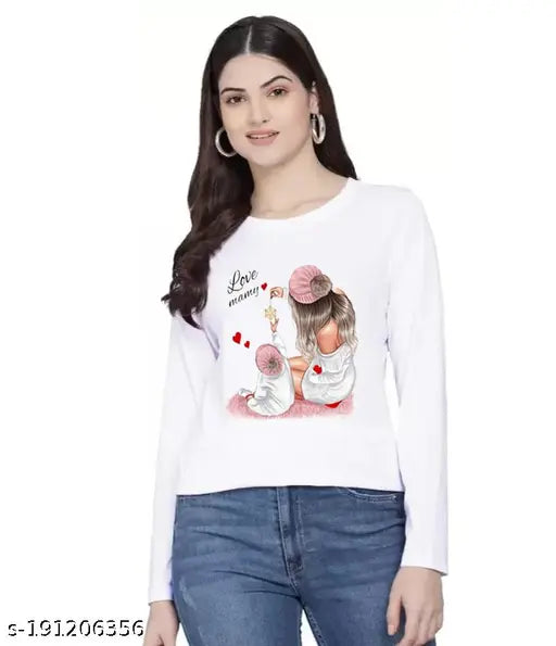 Printed full women's polyester t-shirt with long sleeves, vibrant BQF graphic design - size S (bust 34in, length 23in)