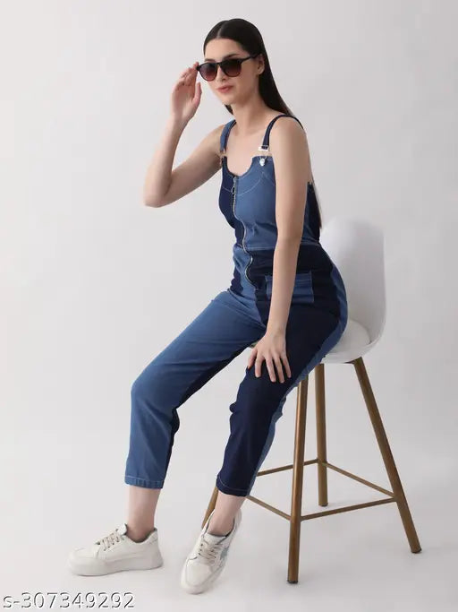 Denim sleeveless women's jumpsuit (DCW24-130), solid net fabric for stylish comfort, India origin