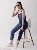 Denim sleeveless women's jumpsuit (DCW24-130), solid net fabric for stylish comfort, India origin