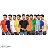 Indian solid polyester round neck t-shirt for men, pack of 10 in various sizes