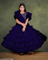 Printed net kids anarkali gown for young girls (5-16 years), Indian party wear