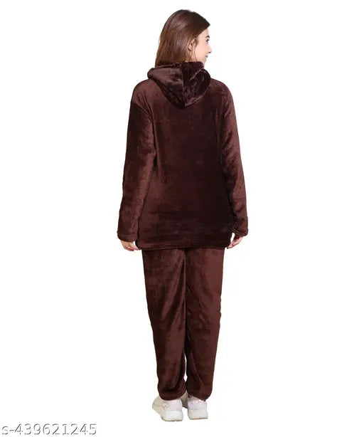 RG Winter Casual Wool Nightsuit Set: Breathable hooded full-sleeve soft wool pyjamas, perfect for girls and women's relaxation times, made in India