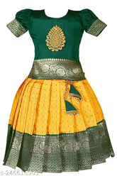 Taffeta silk Lehnvel Girls Lehanga Choli with floral design for traditional South Indian parties, ready-to-wear with soft cotton inner and back zipper closure