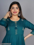 Rayon embroidered Anarkali kurta gown, flared style for women & girls. Three-quarter sleeves, printed combo. S-XXXL sizes available
