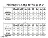 Red Bandhej and Lace Embellished Kurta & Dhoti Set for Girls (Age: 12-18 months to 7-8 years), Indian handcrafted cotton rayon attire with three-quarter sleeves and A-line top, above knee length