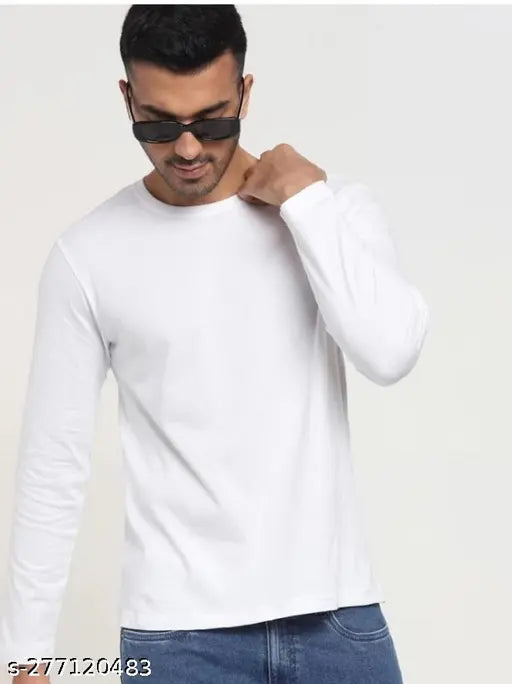 Milkey polyester long sleeve t-shirt, cotton blend solid color, men's sizes M-XXL - affordable fashion from India