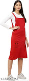 Cotton Lycra dungaree skirt & top for women jumpsuits, solid pattern, perfect for casual outings or family gatherings, size chart in inches - S: Waist 28, Length 37, Top Bust-34; M: Waist 30, Length 37.5, Top Bust-36 (India origin)