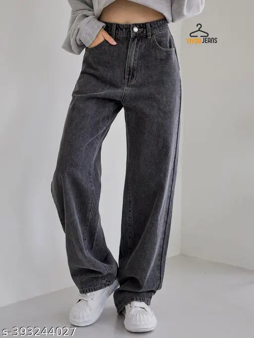 Vivda Women's wide-leg jeans 14, trendy denim pants with non-stretchable quality, India origin